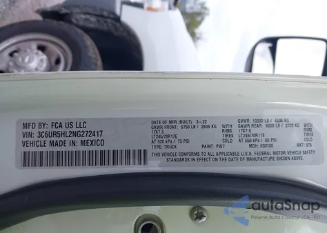 2022 Ram 2500 Tradesman 4X4 8' Box from USA, damaged, VIN 3C6UR5HL2NG272417